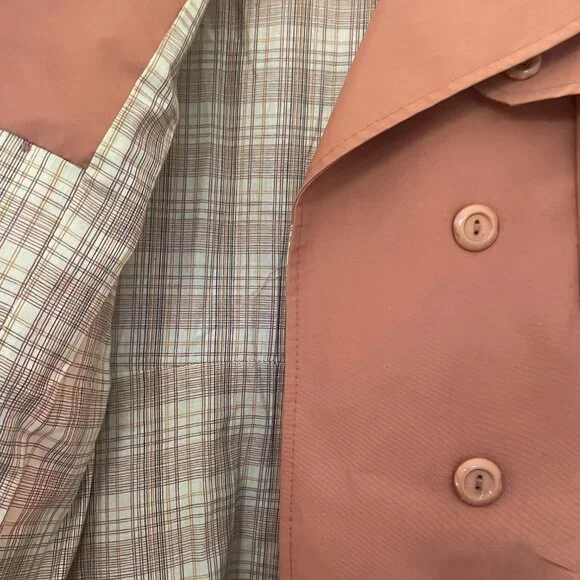 Peach Trench Coat Plaid Lining Size Medium - Picture 6 of 13